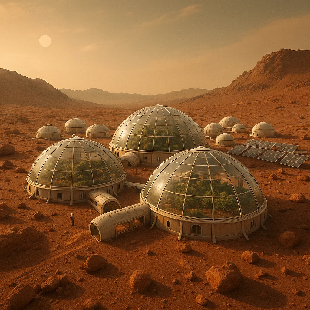 Mars colony concept showing domed habitats
