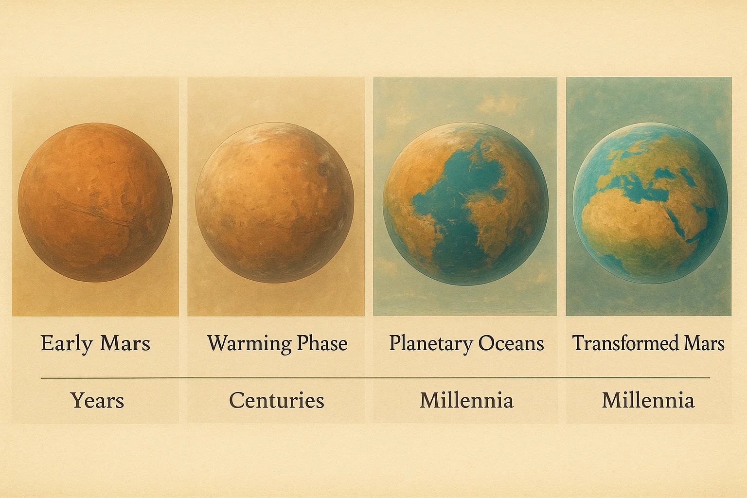 Terraforming timeline showing stages over millennia
